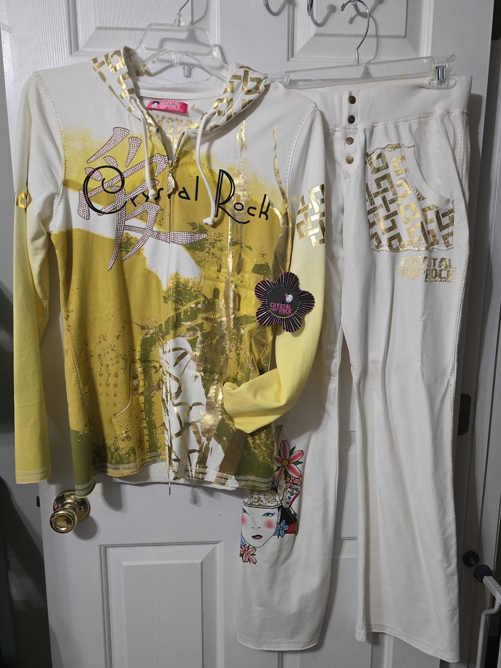 Crystal Rock By Crystal Audigier Yellow & Cream Graphic Hoodie Set